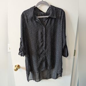 EUC Ladies Thesis Semi-Sheer Button Down Hi Low Hem Blouse Size 1X